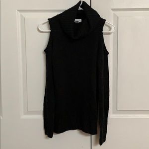 Black cold shoulder turtleneck sweater